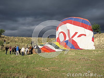 Hot air balloon ride â€“ get off from Ark - Cappadocia - Turkey Editorial Stock Photo